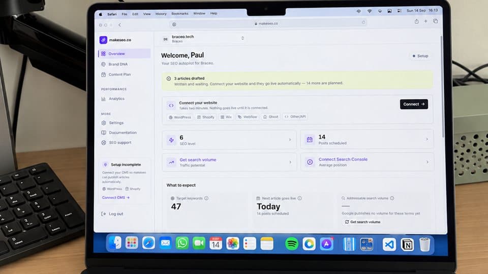 A customer checking the makeseo dashboard on a laptop